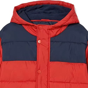 Men's <b>Red</b> <b>Hooded</b> Puffer <b>Jacket</b> Color Blocking Windproof Casual Winter Wear Polyester Shell Regular Fit Button Closure - Product Image 3