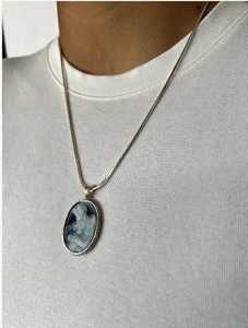 Pendentif en agate bleue naturelle, fait main, en argent sterling 925, pour femmes - Product Image 3