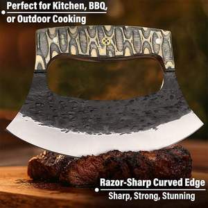 Couteau Ulu industriel artisanal en acier Damas, hachoir à découper en acier carbone forgé à la main, tomahawks, manche ergonomique en bois dur pour la cuisine - Product Image 4
