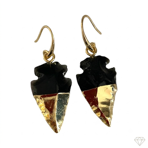 Boucles d'oreilles fantaisie plaquées or de haute qualité, avec pointe de flèche en obsidienne noire, pierre précieuse et cristal d'obsidienne noire, idéales pour cadeaux - Product Image 2