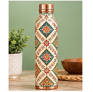 Botella de Agua Decorativa de Cobre con Diseño Floral Oriental, Portátil para Viajes - Product Image 3
