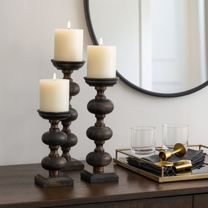 Antique <b>Set</b> Of 3 Dark Wood Pillar <b>Candle</b> Holders Handcrafted Turned Design For Rustic Home Decor High Quality Export Item - Product Image 6