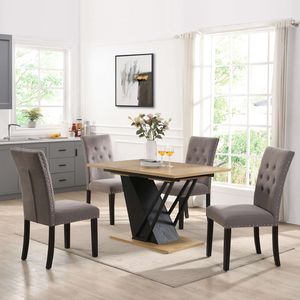 Tavolo da Pranzo Rettangolare Moderno Geometrico 61.81 (46.46) Pollici Estensibile con Robusta Struttura in Metallo e Base in MDF Regolabile - Product Image 5