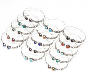 Two-Stone Silver Plated Brass Assorted <b>Adjustable</b> Chic Handmade Bohemian Geometric Women's Designer Stackable <b>Bracelets</b> - Product Image 1