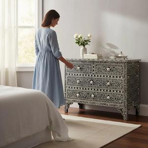 Cajón con Incrustaciones de Hueso de ILAHI, Diseño Moderno con Detalles de Ágata, Mueble Portátil para el Hogar - Product Image 6