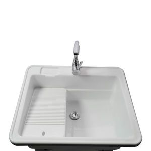 Lavello Bianco Multiuso per Casa, Garage o Negozio, Vasca per Lavanderia con Rubinetto Acqua Calda e Fredda, Lavello da Cucina - Product Image 6