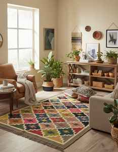 Alfombras Kilim Modernas de Diseño Colorido, Tejidas a Mano con Yute y Lana, para Sala de Estar, Dormitorio y Estudio - Product Image 1