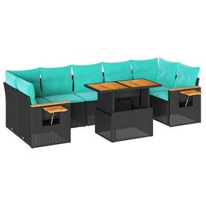Black Poly Rattan Patio <b>Sofa</b> <b>Set</b> With Cushions Outdoor Garden Furniture Contemporary Design - Product Image 2