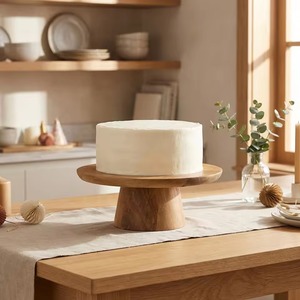 Round Wooden Cake Stand Handmade Dessert Display <b>Tray</b> Rustic Serving Holder for Wedding Party Table Decor - Product Image 3