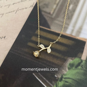 Collier pendentif fleur rose en argent 925, best-seller, avec chaîne à maillons plaquée or 14 carats, détails en zircon étincelant, élégant et tendance - Product Image 3
