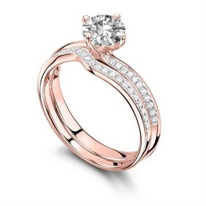 Bague de fiançailles à épaules rondes avec alliance assortie, diamant de laboratoire de 0,80 ct en or 18 carats et platine - Product Image 3