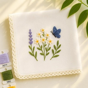 Serviette de table Nature4u à points festonnés, blanche, pour repas raffinés, brodée à la main, monogramme personnalisé, style japonais, couleur personnalisable, avion - Product Image 2