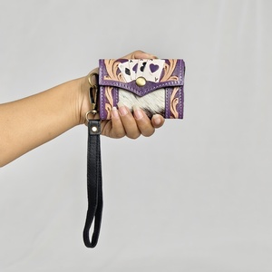 Beautiful Designer Cowhide Leather New Hand Tooled Carving <b>Small</b> Wristlet Coin Purse Multi Uses Mini <b>Wallet</b> For Women Daily Uses - Product Image 1