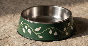 Gamelle pour animaux de compagnie en émail à motif de fleurs de lys, base antidérapante, vert foncé, en métal, pour chien et chat, gamelle d'eau, vente en gros, gamelle d'alimentation moderne - Product Image 4
