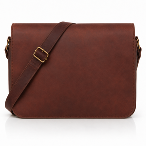 Vintage Brown Leather Laptop Messenger Bag Crossbody Shoulder Satchel Adjustable Strap Brass Buckle Soft Business Office Travel - Product Image 3