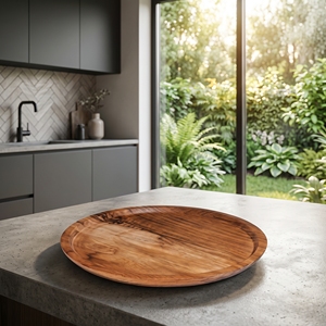Plateau rond en teck massif de qualité alimentaire, fait main, ustensile de cuisine en bois, vaisselle de table balinaise haut de gamme - Product Image 4