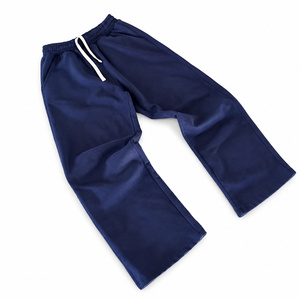 Pantalones de chándal anchos de algodón 100% azul marino para hombre, con cintura elástica y cordón, bajo abierto, informales, de invierno, venta al por mayor, marca privada - Product Image 1