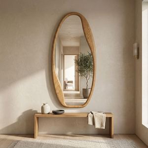 Miroir mural ovale asymétrique moderne en bois massif, cadre incurvé allongé, fait main, pour mariage, salon, pleine longueur, coiffeuse - Product Image 1