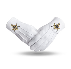 Guantes Masónicos Premium Master Mason Blue Lodge, de Algodón Blanco, con Compás Cuadrado y G Bordado, Regalia Masónica - Product Image 1