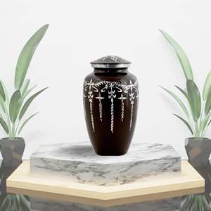 Urna Clásica Negra de Latón en Forma de Lágrima con Diseño Floral Plateado, Hermética para Cenizas Humanas, Estilo Europeo, Floración Audaz, Uso Conmemorativo - Product Image 3