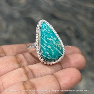 Bagues de mariage de créateur en argent sterling 925, style religieux, serties de pierres d'amazonite taille poire, collection Perfections Bijoux, best-seller - Product Image 3