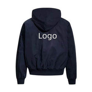 Blouson bomber à capuche pour homme, fermeture éclair, coupe-vent, couleur unie, en polyester, avec logo sur le devant, idéal pour l'automne - Product Image 5