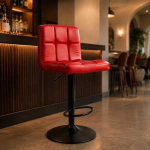 Ensemble de 2 tabourets de bar modernes de luxe en cuir, réglables en hauteur, pivotants, avec accoudoirs, repose-pieds et base en acier inoxydable, pour bar à domicile, salle à manger, salon - Product Image 3