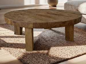 Mesa de Centro Redonda de Madera Sólida Rústica, Diseñada con una Superficie de Madera Resistente, Acabado Natural y Estructura Minimalista para Sala de Estar Moderna - Product Image 3