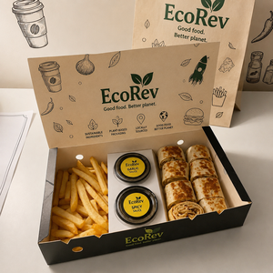Custom Design Biodegradable Eco-Friendly Paperboard Printing Go Family Sharing Burger <b>Box</b> Divider Takeaway Sandwich Fries - Product Image 2