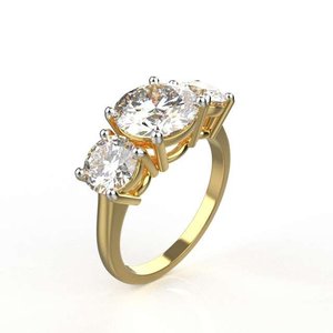 Anillo de Compromiso de Diamantes de Corte Brillante Redondo en Oro Amarillo para Mujer, Diseño Clásico de Tres Piedras - Product Image 1