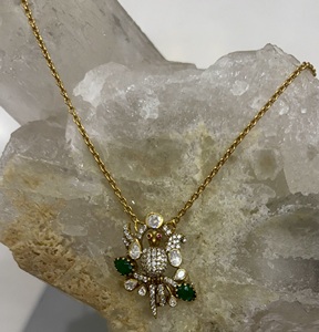 Parure Collier et Boucles d'Oreilles Plaqué Or pour Femme, Motif Paon, Strass en Cristal, Design Animal Vintage, Bijoux de Soirée, Pierre Polki Blanche Vintage - Product Image 4