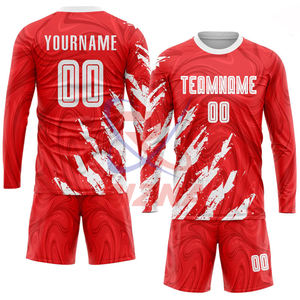 Uniforme de Fútbol Personalizado Rojo y Blanco con Transferencia Térmica, Ropa Deportiva Personalizada con Tela a Medida para Adultos Unisex - Product Image 4