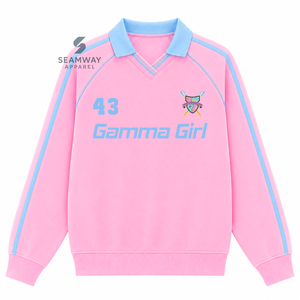 Sudadera de Rugby Universitaria para Mujer Gamma Phi Delta Sorority, Cuello Polo, Manga Larga, Bordada, Informal, Estilo Universitario - Product Image 1