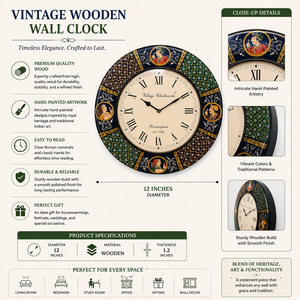 Horloge murale décorative en bois artisanale |   Horloge murale ronde au design artistique traditionnel pour la décoration de la maison et du bureau - Product Image 5