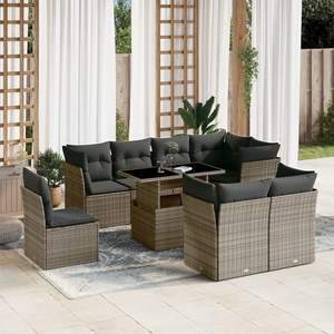 Set Divano da Giardino in Rattan Grigio 6 Posti, Arredamento da Esterno Contemporaneo Resistente alle Intemperie - Product Image 3