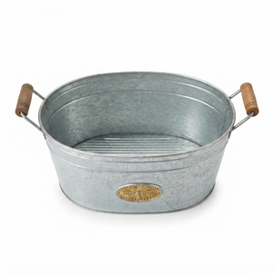 Bac à vin galvanisé au design vintage avec poignées en bois, seau à glace ovale en métal, refroidisseur, motif abeille en relief, pour boissons de fête - Product Image 1