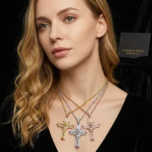 LAX DIORE JEWELS Men's Gold Plated <b>Cross</b> Pendant <b>Necklace</b> Diamond Jesus Charm Religious Fashion Jewelry Alloy Chain Hip Hop - Product Image 2