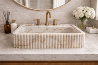 Lavabo de salle de bain rectangulaire en marbre Calacatta de luxe, écologique, Agra Heritage, en pierre naturelle, vasque moderne