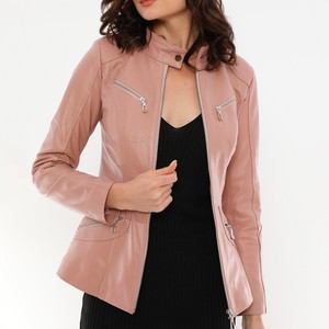 <b>Women</b> Modern PU Leather Motorcycle <b>Jacket</b> Slim Fit Regular Breathable Winter Zip Front Fashion Outerwear Elegant Daily Wear - Product Image 1