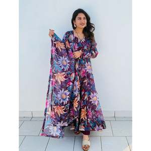 ชุดราตรีพิมพ์ลายดิจิทัลผ้าไหมโปร่งบางพิเศษพร้อมไวน์ dupatta - Product Image 1