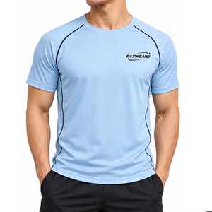 เสื้อยิมผู้ชายระบายอากาศได้ดี ผลิตจากโพลีเอสเตอร์ผสมสแปนเด็กซ์ แห้งเร็ว รับผลิตเสื้อผ้าออกกำลังกายแบบ Private Label สำหรับชุดกีฬา รับผลิตตามสั่ง - Product Image 1