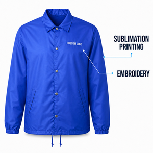 Vestes de coach en gros sous marque privée, coupe-vent personnalisé avec logo, boutons-pression et ourlet à cordon de serrage - Product Image 5