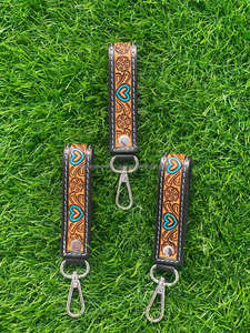 Porte-clés en cuir élégant sculpté à la main Porte-clés en cuir imprimé floral en relief Accessoires en cuir outillé Porte-clés mignons - Product Image 6
