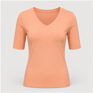 Womens <b>Peach</b> V Neck Elbow Sleeve Slim Fit T <b>Shirt</b> WTS-0189 - Product Image 1