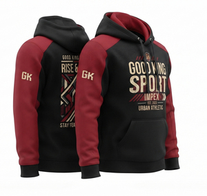Good King Sport Impex <b>Men's</b> Hooded <b>Sweatshirt</b> Raglan Sleeve Black <b>Red</b> Sublimation Print Urban Athletic Style Polyester/Cotton - Product Image 2
