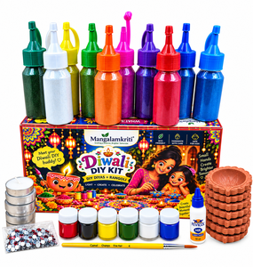 Kit de Manualidades para Pintar Diyas y Rangolis de Diwali – Diyas de Terracota Hechos a Mano con Dispensadores de Colores para Rangoli - Product Image 1