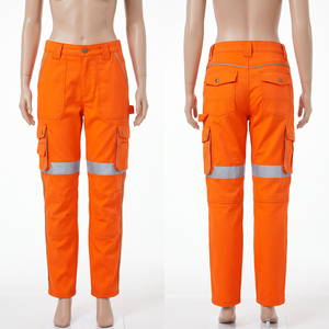 Women High Visibility <b>Work</b> <b>Pant</b> 65 Polyester 35 Cotton Twill 280 GSM Orange Yellow Contrast Panel Custom Embroidery Print - Product Image 5