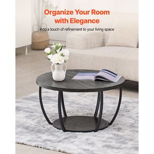 Tavolino Laterale Moderno Minimalista a 2 Livelli in Legno con Vano Portaoggetti Aperto e Robusta Struttura in Metallo - Product Image 2