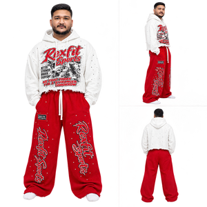 Ensemble sweat à capuche et jogging personnalisé en molleton français avec imprimé graphique et strass, tenue de sport streetwear, design entièrement personnalisé, unisexe - Product Image 2