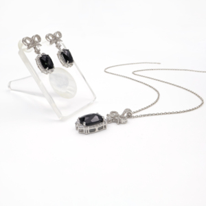 925 Sterling Silver Natural Black <b>Onyx</b> Pendant & <b>Earring</b> Set Rhodium Plated OEM ODM Fine Jewelry - Product Image 1